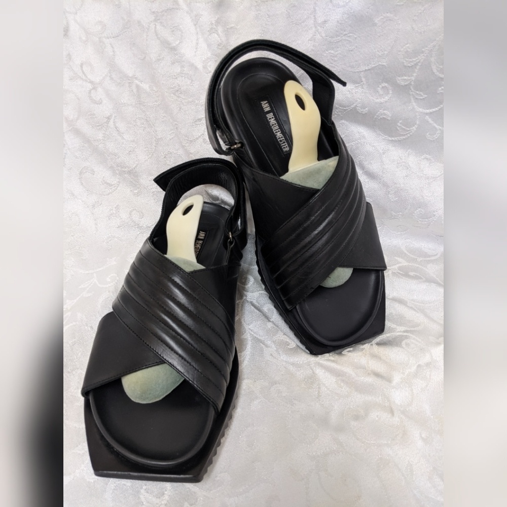 🌹🌹🌹ANN DEMEULEMEESTER BLACK LEATHER SANDALS🌹🌹 - Picture 3 of 8